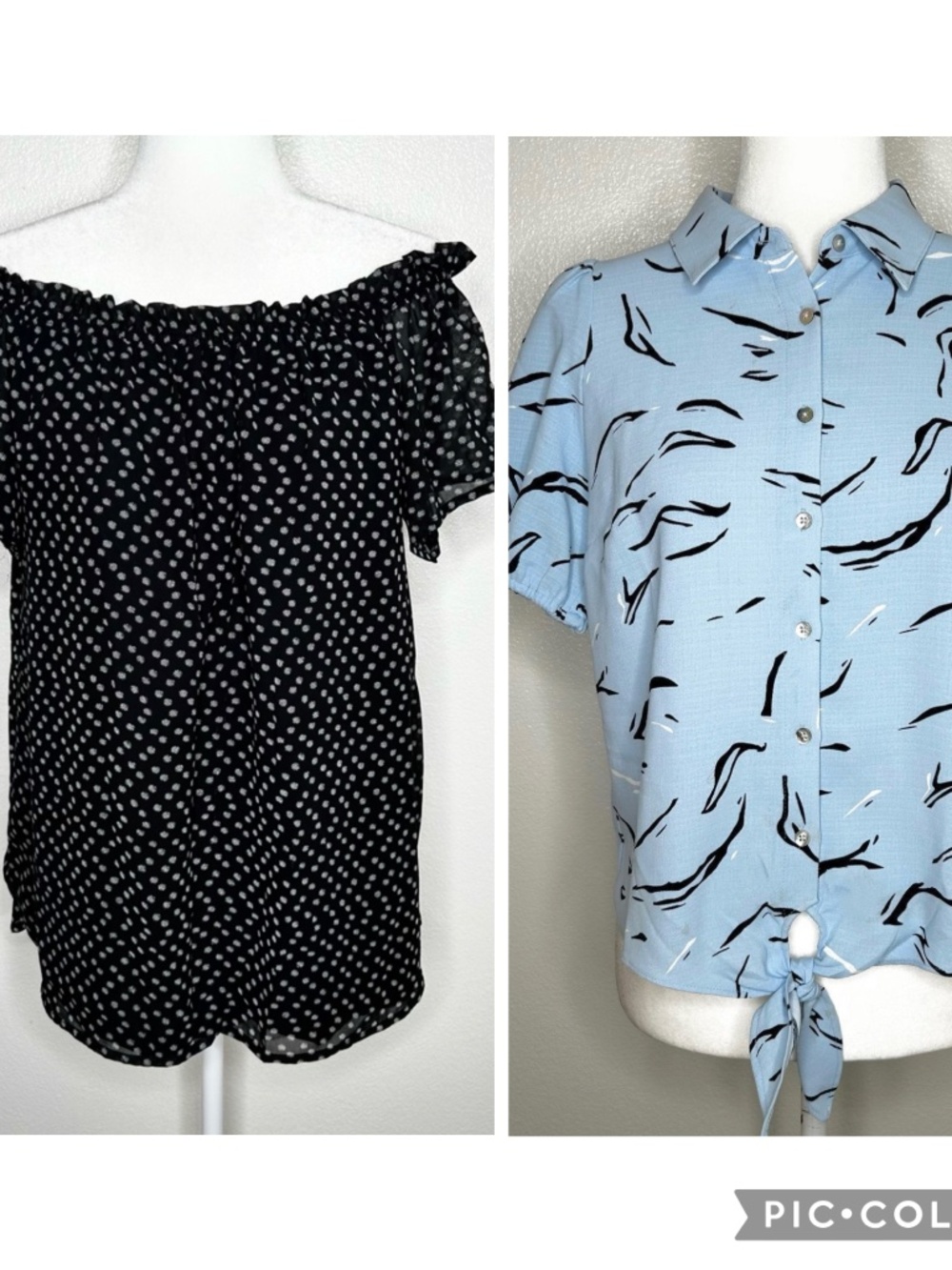 Nine West Womens Blue & Black Off Shoulder Button-Up Bundle Of 2 Tops Size S EUC